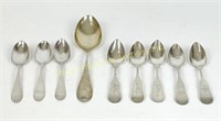 NINE 19TH C. AMERICAN COIN SILVER SPOONS