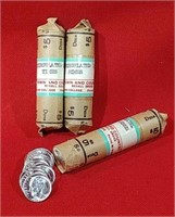 Three Rolls Of Uncirculated 1957 Silver Dimes