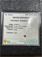 0.598 Natural Oval Cut Pink Tourmaline IGL Grade