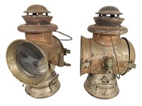 Pair Of Antique Kerosene Driving Lamps