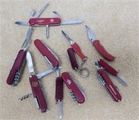 (11) Various Red Pocket Knives Multi Tools
