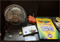 MISC. LOT WITH FAN, MARKERS, ETC.