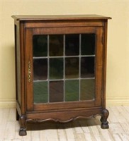 Louis XV Style Leaded Glass Door Oak Cabinet.