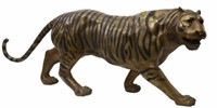 NEAR LIFE-SIZE PATINATED BRONZE STALKING TIGER 78"