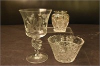 Etched Dove Goblet and Candy Dishes