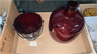 Two Pieces of Cranberry Glass