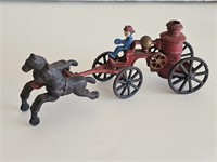 NICE 2 PIECE CAST IRON HORSES AND PUMPER FIRE TRUC
