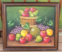 Vintage Framed Still Life Fruit Painting On Canvas