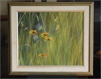 Large Wildflowers In Grass Landscape Painting On