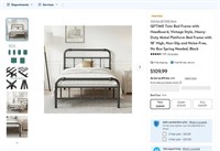 N1172  QFTIME Twin Bed Frame, Vintage Style, 18" H