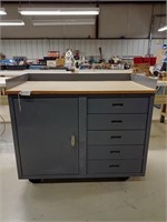 Toolbox with drawers, cabinet, wood top