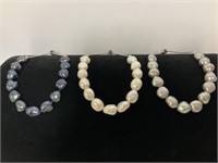 3 Cultured Pearl Bracelets, Adjustable JTV