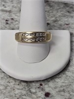 10k Solid Yellow Gold Diamond Two Row Band Ring