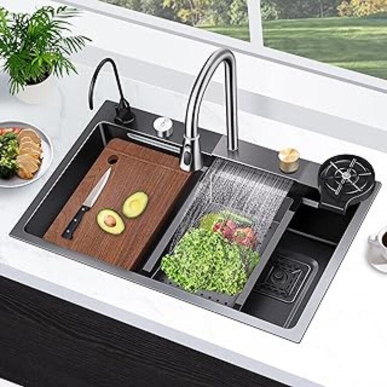 Waterfall Kitchen Sink, Nano 304 Stainless Steel