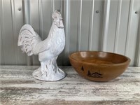 Glass Chicken and Wood Bowl