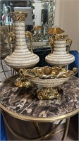Golden Floral Vases and Bowl Set of 3