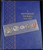 COMPLETE JEFFERSON NICKEL ALBUM & 1964 5-COIN SLAB
