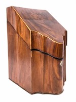 Knife box, mahogany, shaped front, boxwood
