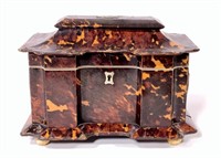 Tortoise shell tea caddy, block front & pagoda