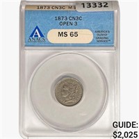 1873 Nickel Three Cent ANACS MS65 Open 3