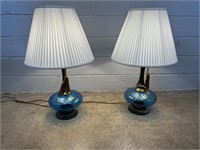 (2) 1970s Blue Glass Table Lamps