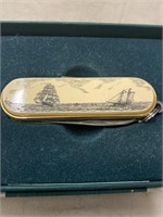 Scrimshaw sailing boat knife in gift box