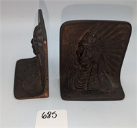 Pair Antique Bronze Indian Themed Bookends