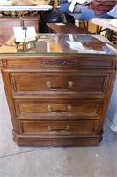 Three Drawer Wood Night Stand with Glass Top