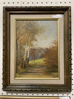 ILLEGIBLY SIGNED AUTUMN LANDSCAPE PAINTING