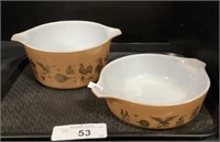 Pair Of Early American Pyrex Casserole Dishes.