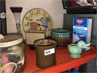 Vintage Pottery ~ Clock on Top Shelf