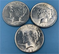3 Peace dollars: 1922 x3       (33)