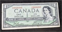 1954 Bank of Canada DEVIL'S FACE $1 Bank Note