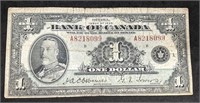 1935 Bank of Canada $1 Bank Note - Miscut