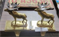 PAIR OF BRASS-COLORED MOOSE STOCKING HANGERS