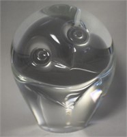 Steuben Style Clear Glass Mod Owl Hand Cooler Fig