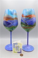 Pr. Hand-Painted Crystal Goblets "Blue Ridge"