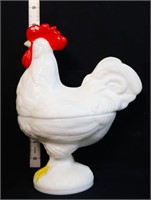 Vintage milk glass rooster on nest