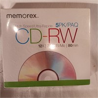 NIB CD-RW 5 pack 12x 80 Minutes