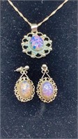 18g Silver Opal necklace and earrings