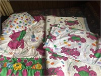 Vintage 90s Barney comforter sheets and fuzzy