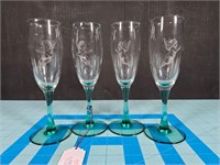 Champagne flutes w/ etched cherubs set of 4