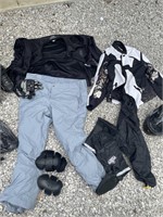 Large amount of motorcycle wear and helmet