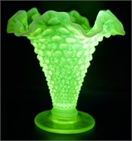Fenton 5.5" Topaz Opalescent Uranium Hobnail Vase