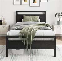 HOJINLINERO, TWIN SIZE METAL BED FRAME WITH WOOD