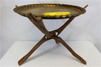 Vintage Moroccan-Style Brass Tray Coffee Table