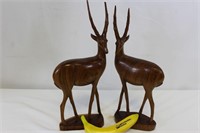Pair Vintage Hand carved Stately African Antelope