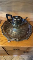 Large English silver plate serving tray, with an