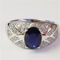 $370 Silver Rhodium Plated Sapphire(3ct) Men'S Rin