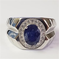 $400 Silver Rhodium Plated Sapphire(3ct) Men'S Rin